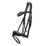 Black patent leather snaffle bridle