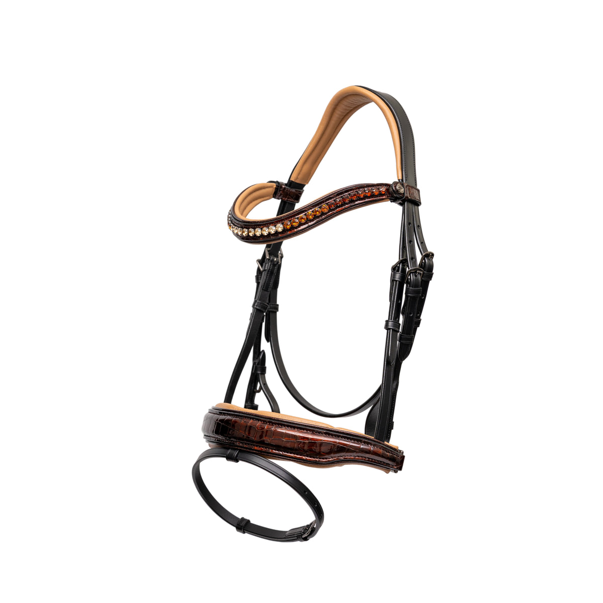The Solana: Limited Edition Whiskey Croc Black Leather Snaffle Bridle