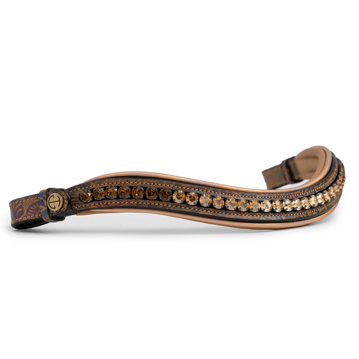 Kaleidoscope Brown Leather Tooled Leather Snaffle Bridle w/ Rose Gold Piping