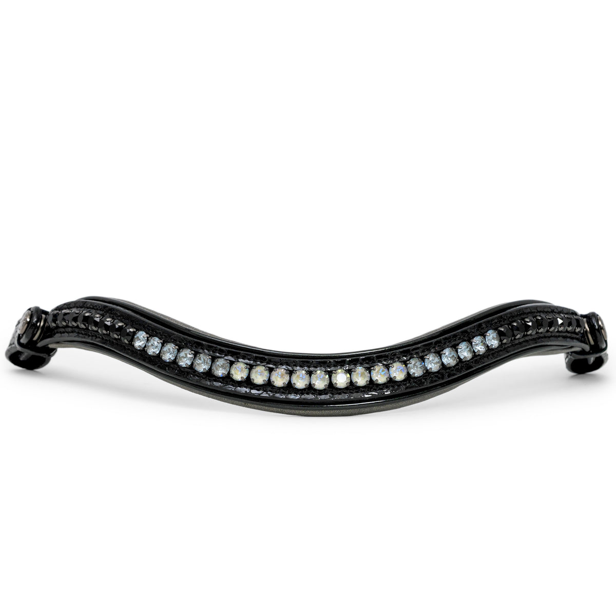 The Viper – Black Patent Snaffle Bridle with Graphite Padding