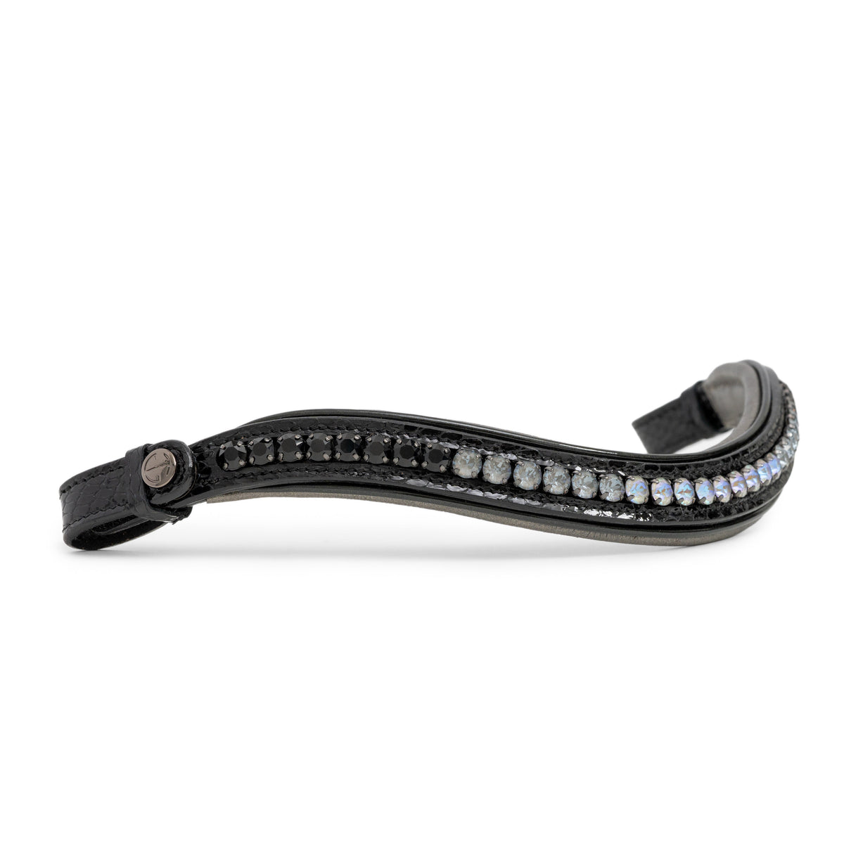 Black bridle browband with crystals on a white background