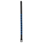 Black leather polo belt with blue pattern on a white background