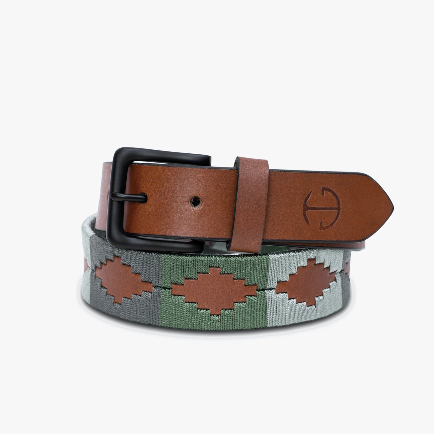 El Valle  - Sage Green, Willow & Silver Cognac Leather Polo Belt