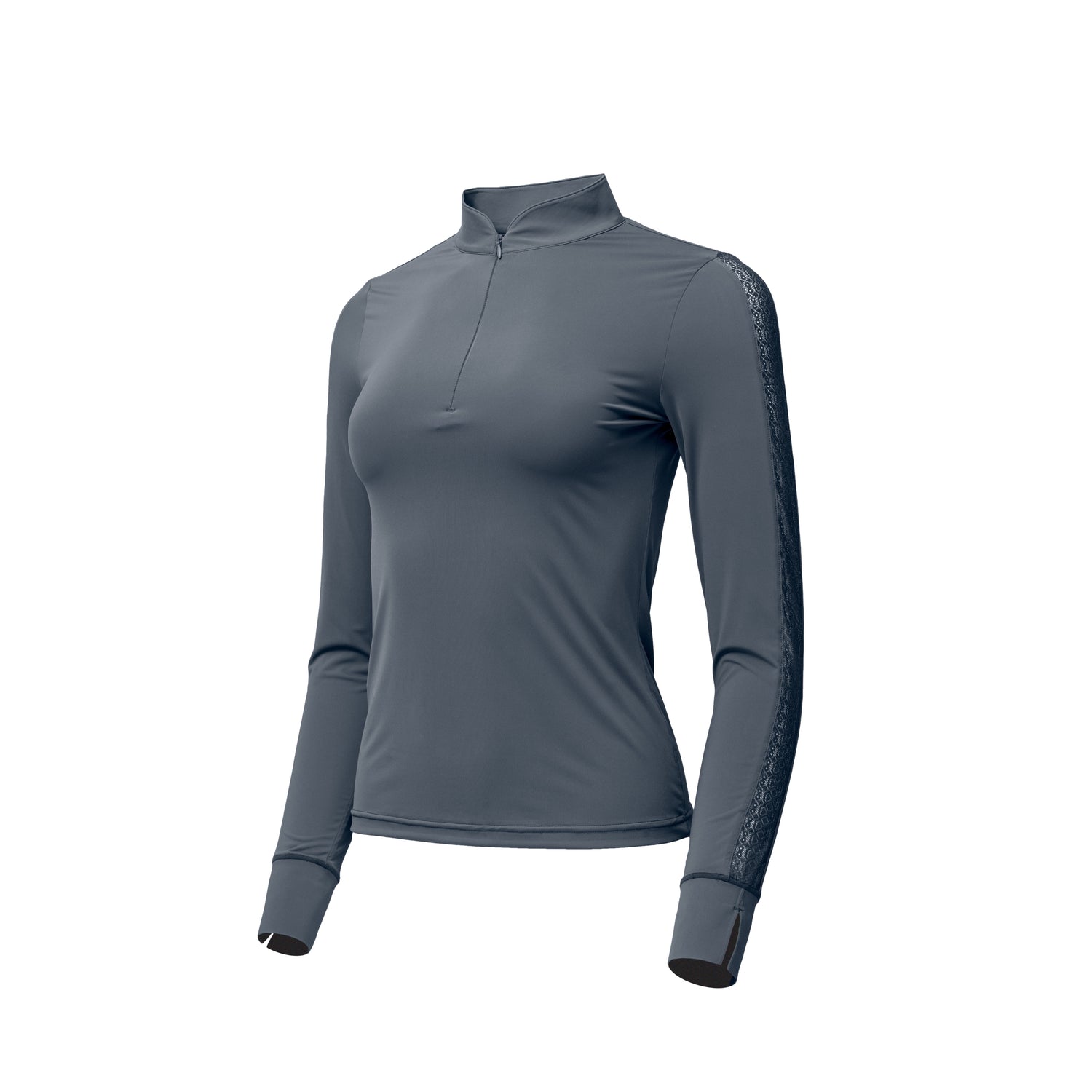 Annabelle - Long Sleeve Lace Riding Top - Charcoal