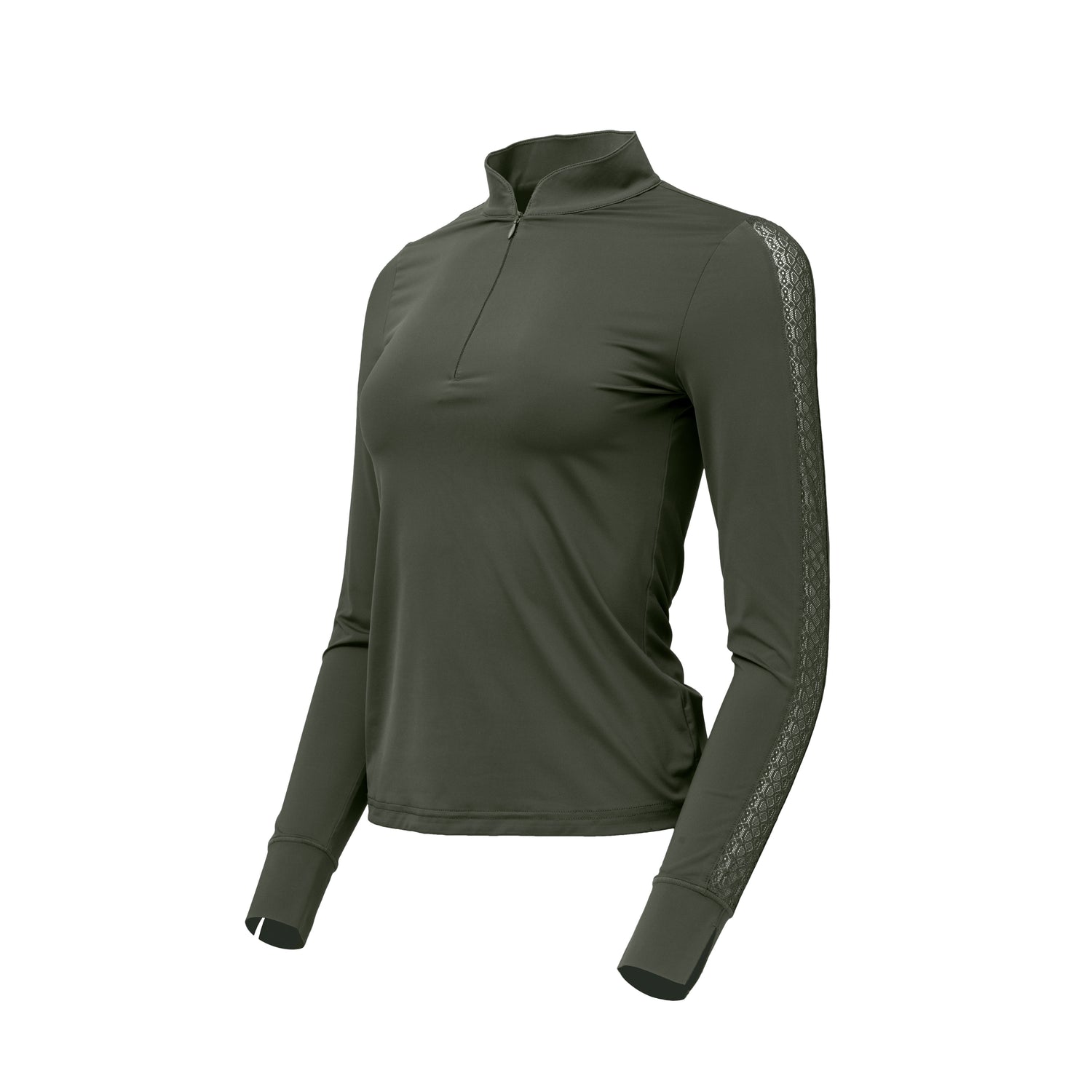 Annabelle - Long Sleeve Lace Riding Top - Army Green