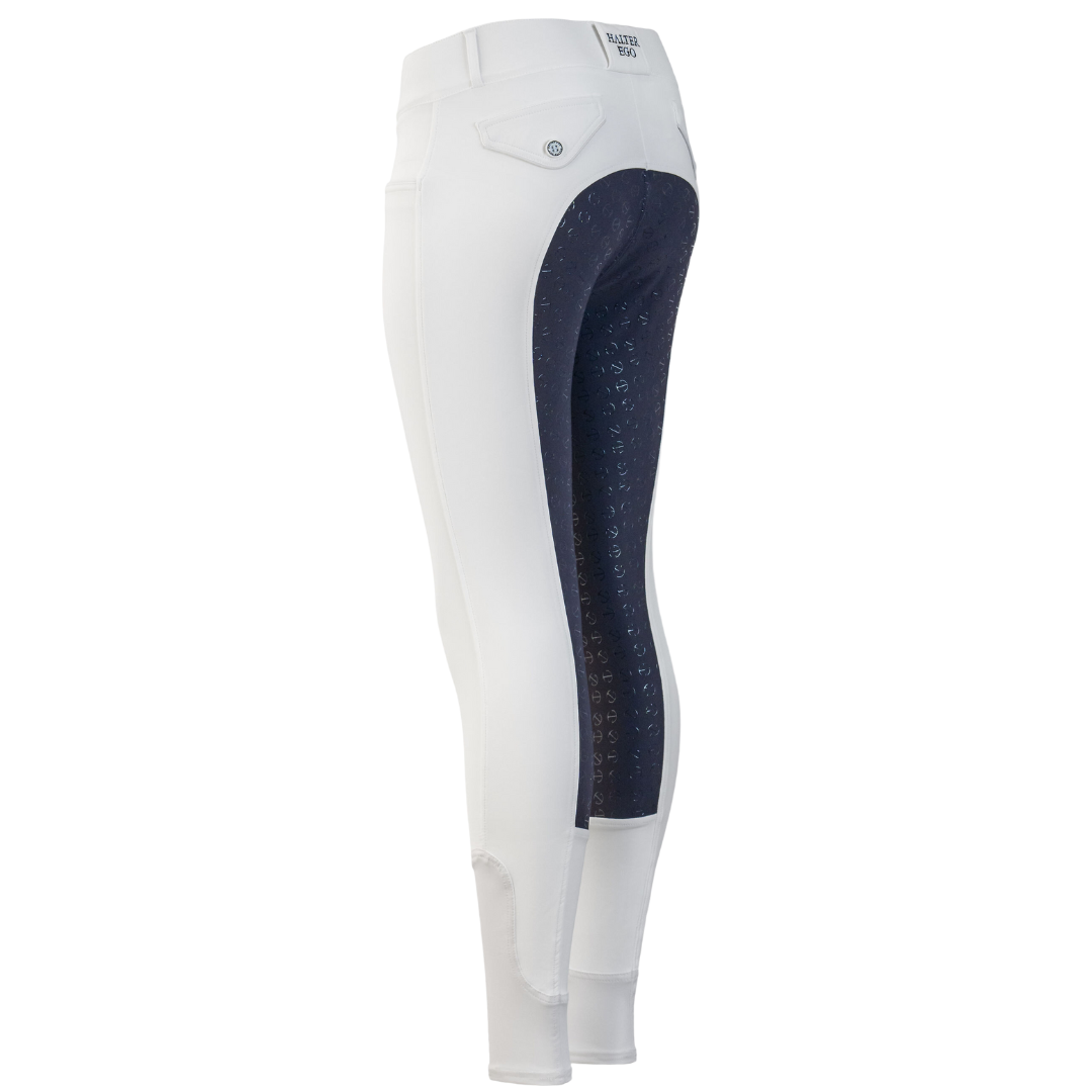 Evolution Mid Waist White with Navy Seat Competition Breeches