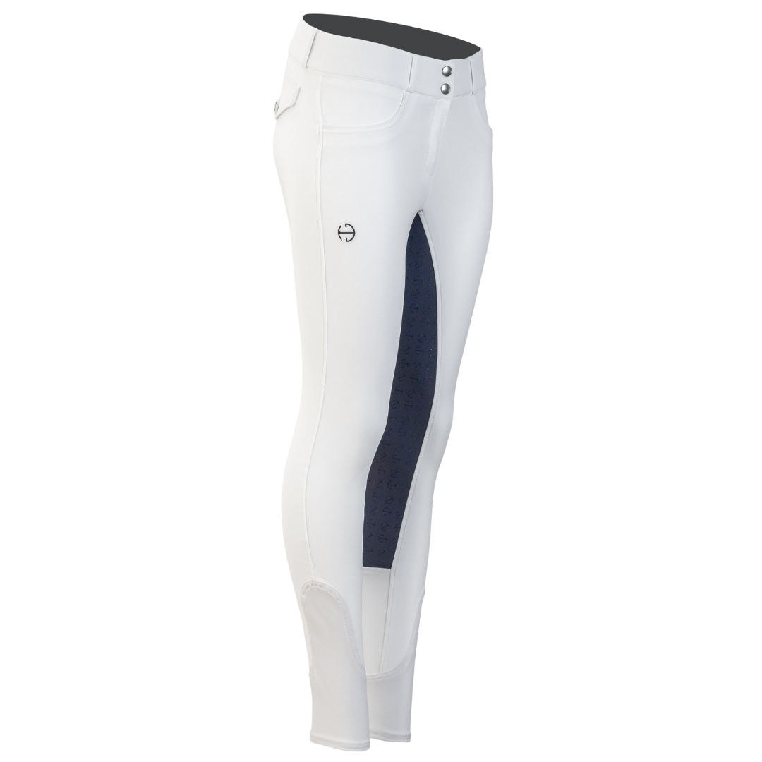 Evolution Mid Waist White with Navy Seat Competition Breeches