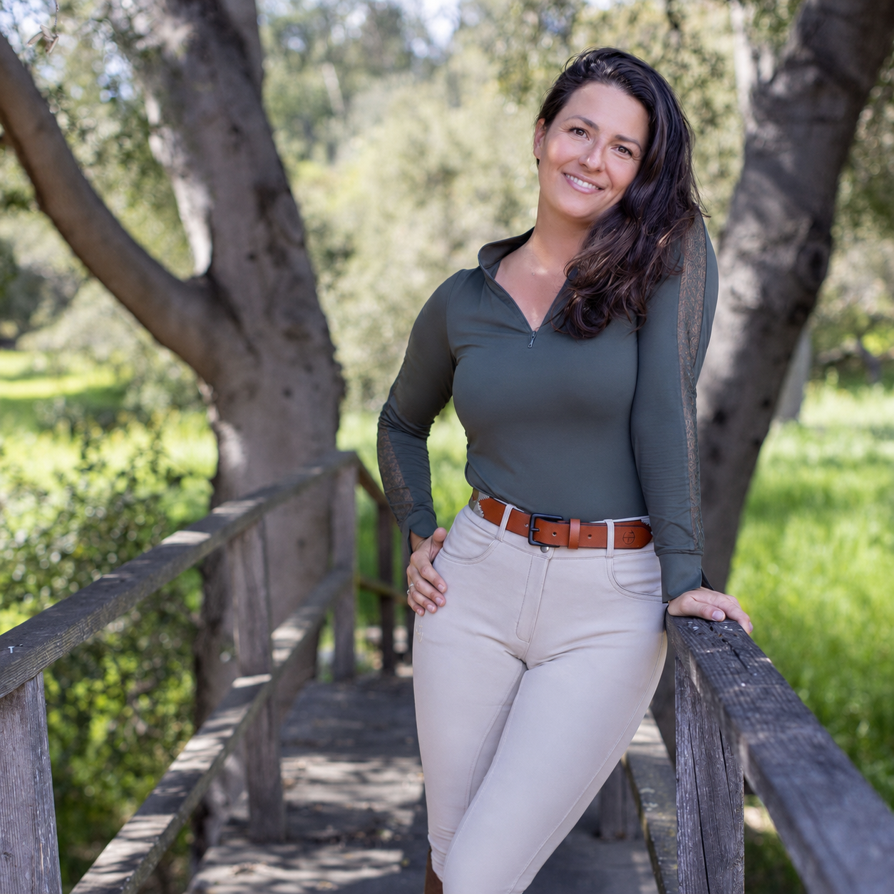 Annabelle - Long Sleeve Lace Riding Top - Army Green