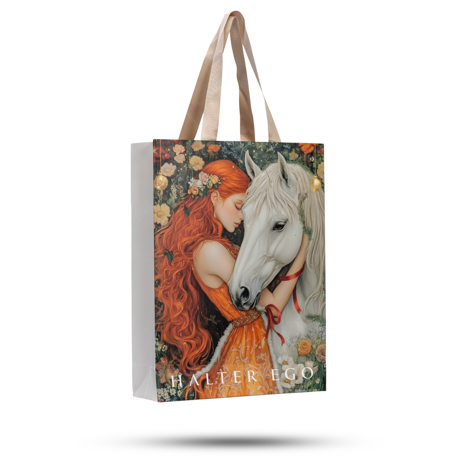 luxury paper gift bag, equestrian holiday gift bag, horse lover gift packaging, premium equestrian accessories.