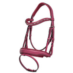 Pink leather snaffle bridle with pink crystal browband