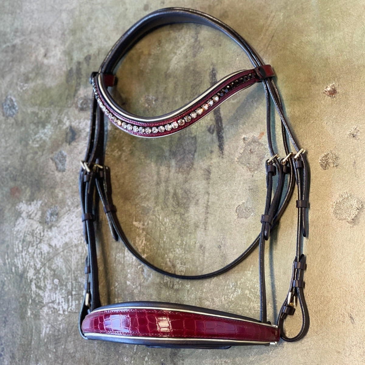 The Centerfold - Brown Leather &amp; Burgundy Croc Browband