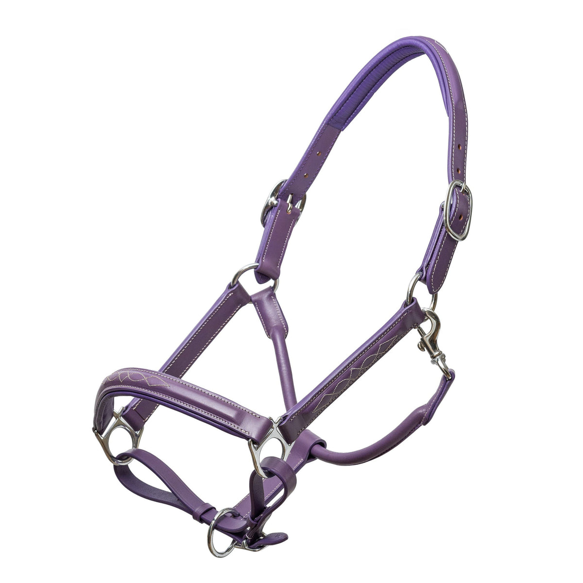 Leather Halter With Top Stitching - Violet Purple