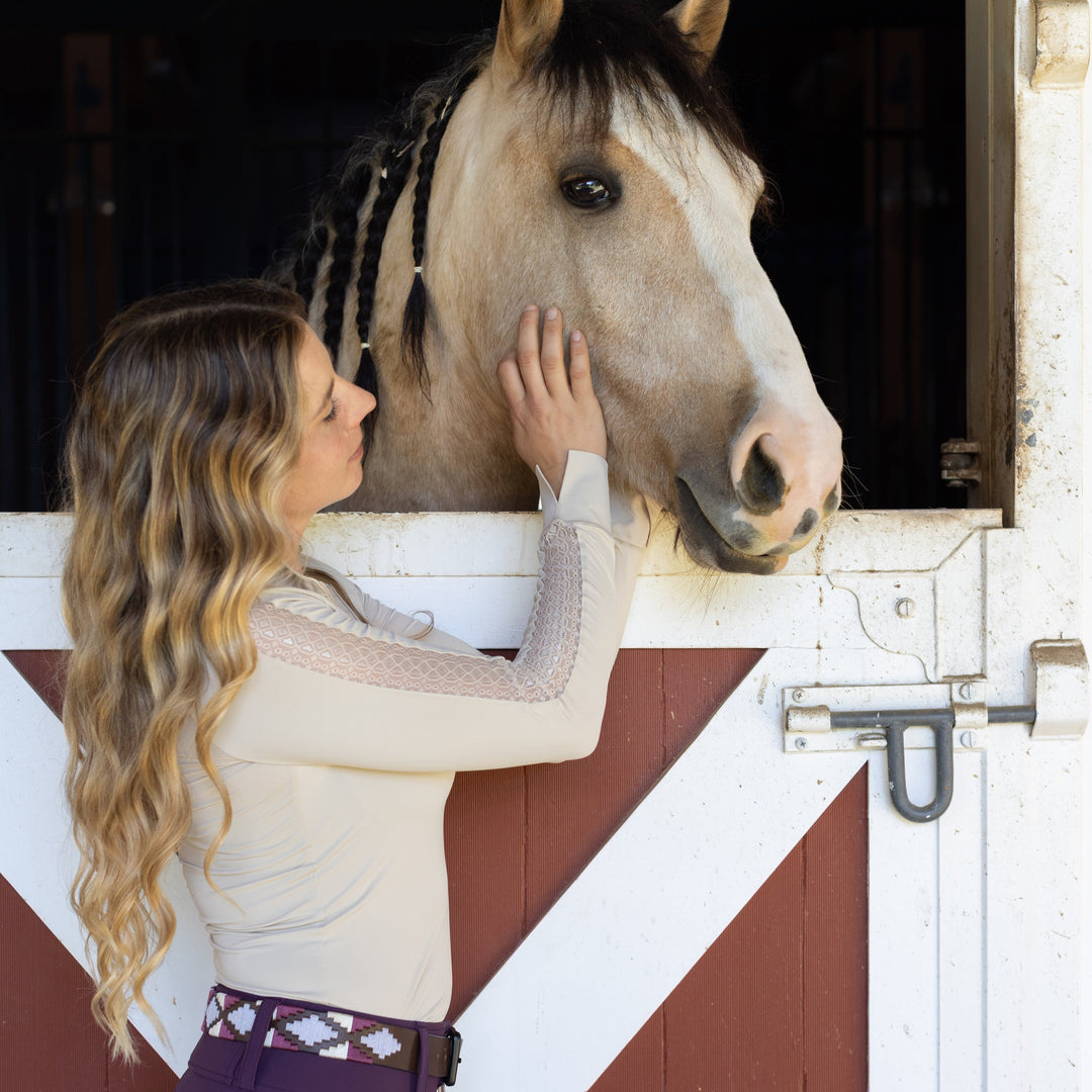 Annabelle - Long Sleeve Lace Riding Top - Latte