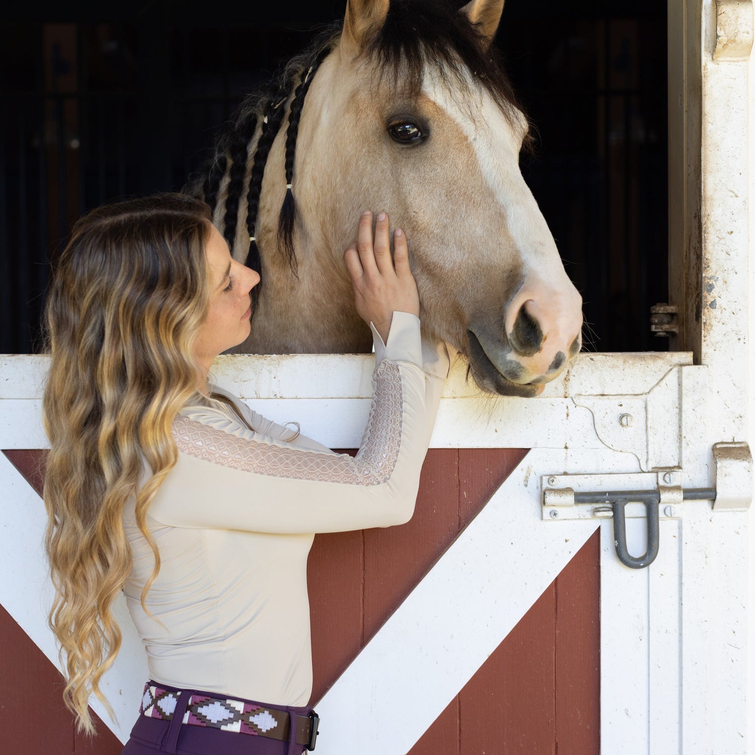 Annabelle - Long Sleeve Lace Riding Top - Latte