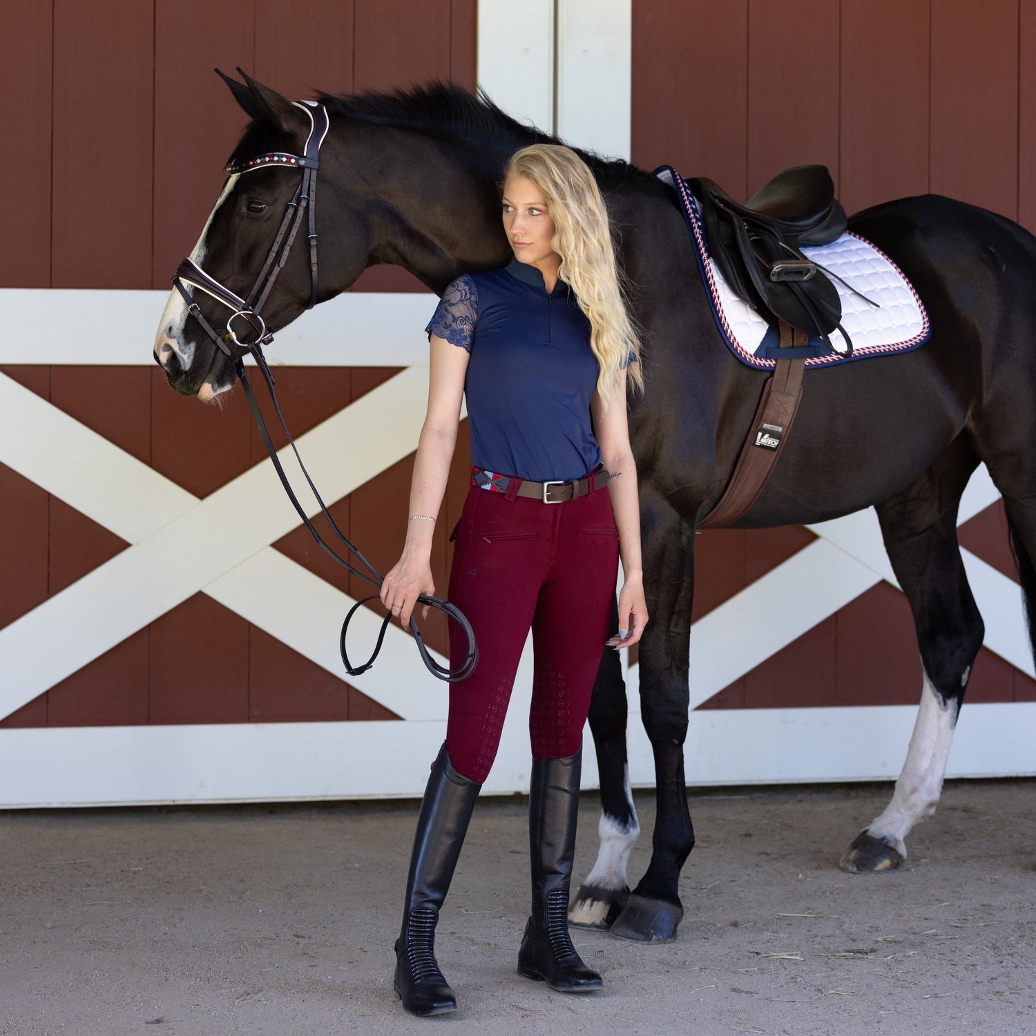 Tara Short Sleeve Lace Competition Shirt - Navy