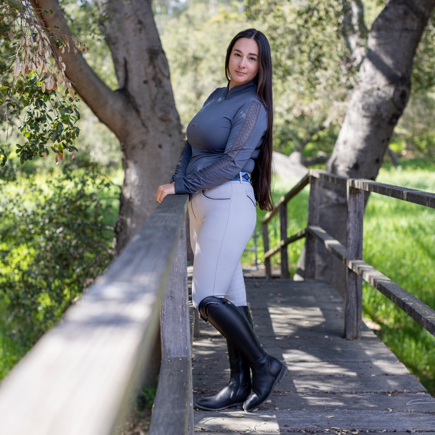 Annabelle - Long Sleeve Lace Riding Top - Charcoal