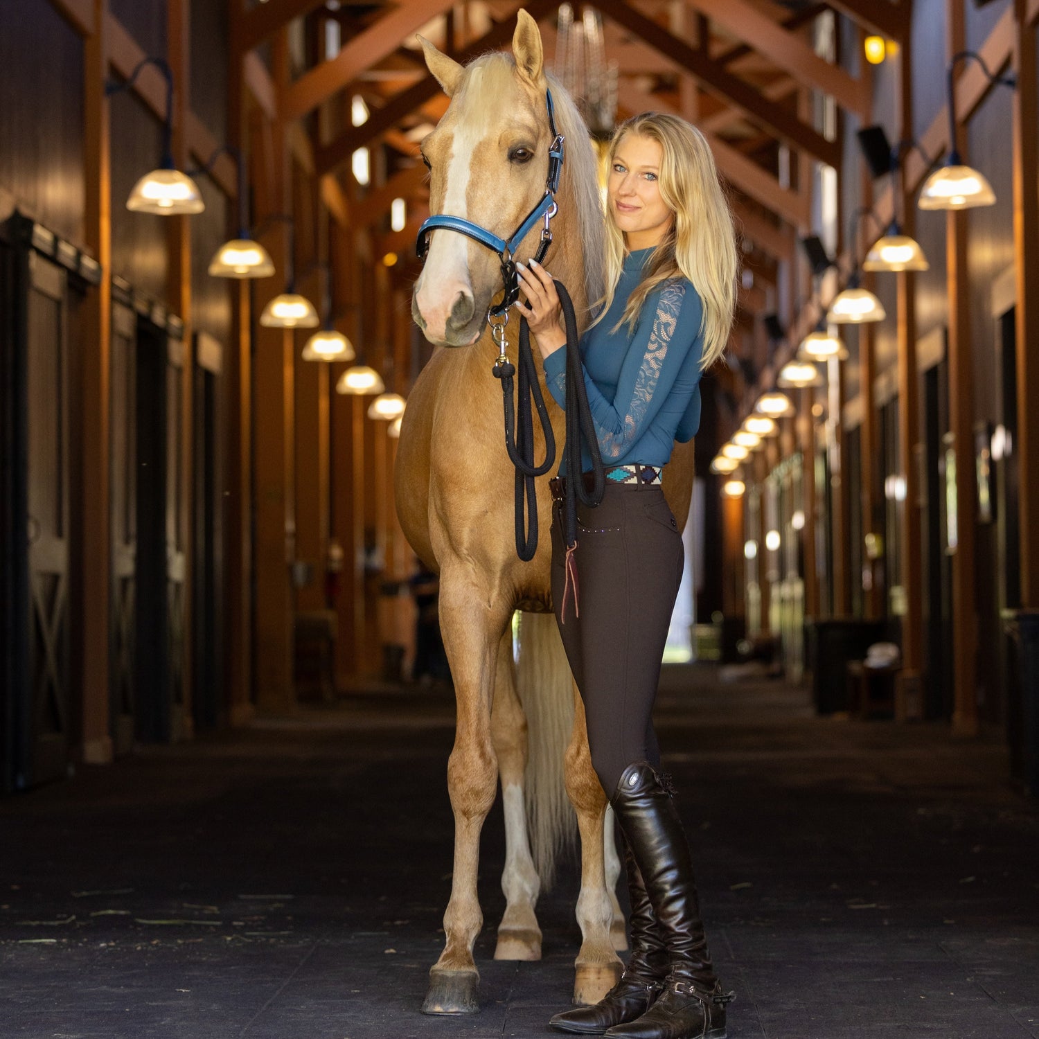 Maia Long Sleeve Lace Riding Top - Teal