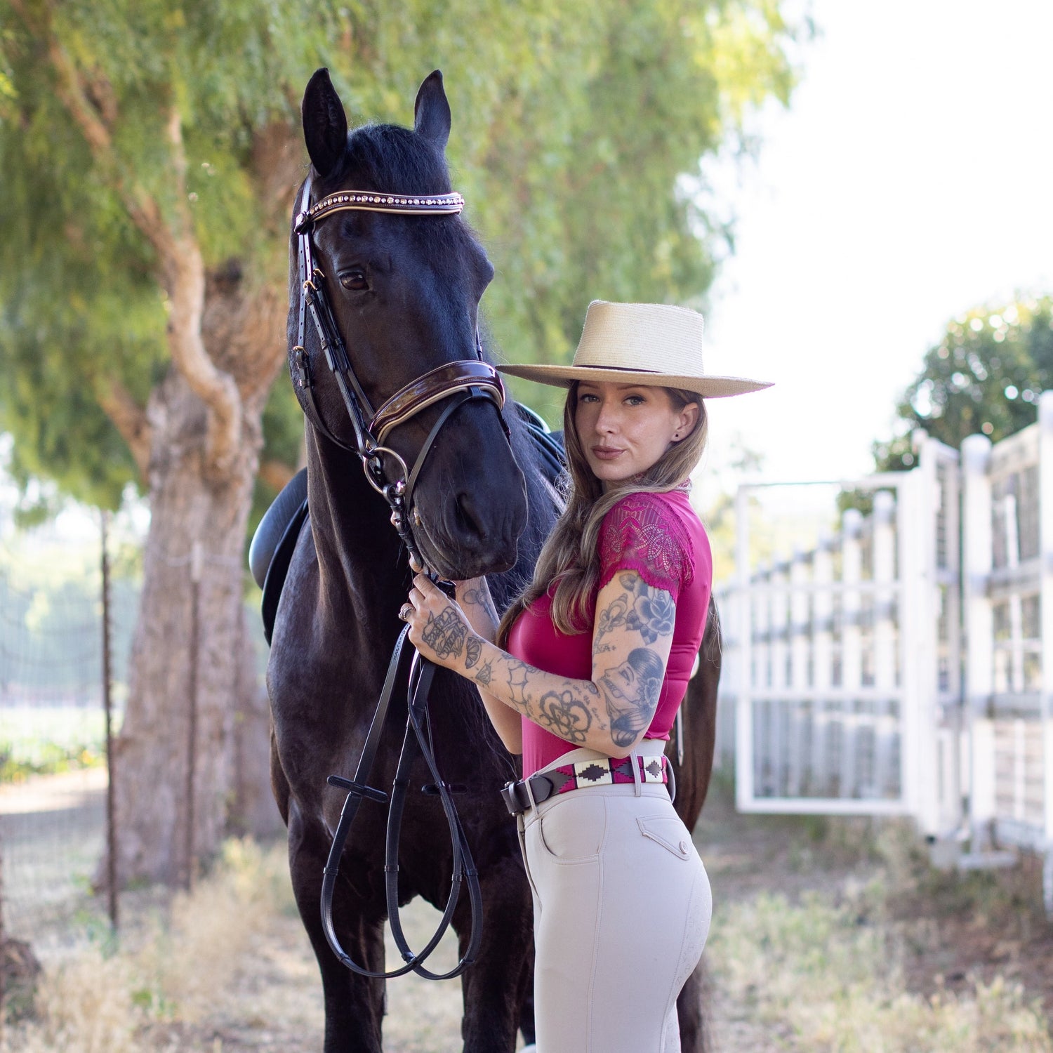 Rosado Bravo - Magenta, Cream & Brown Leather Polo Belt