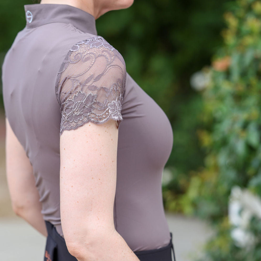 Tara - Taupe Short Sleeve Lace Competition Shirt