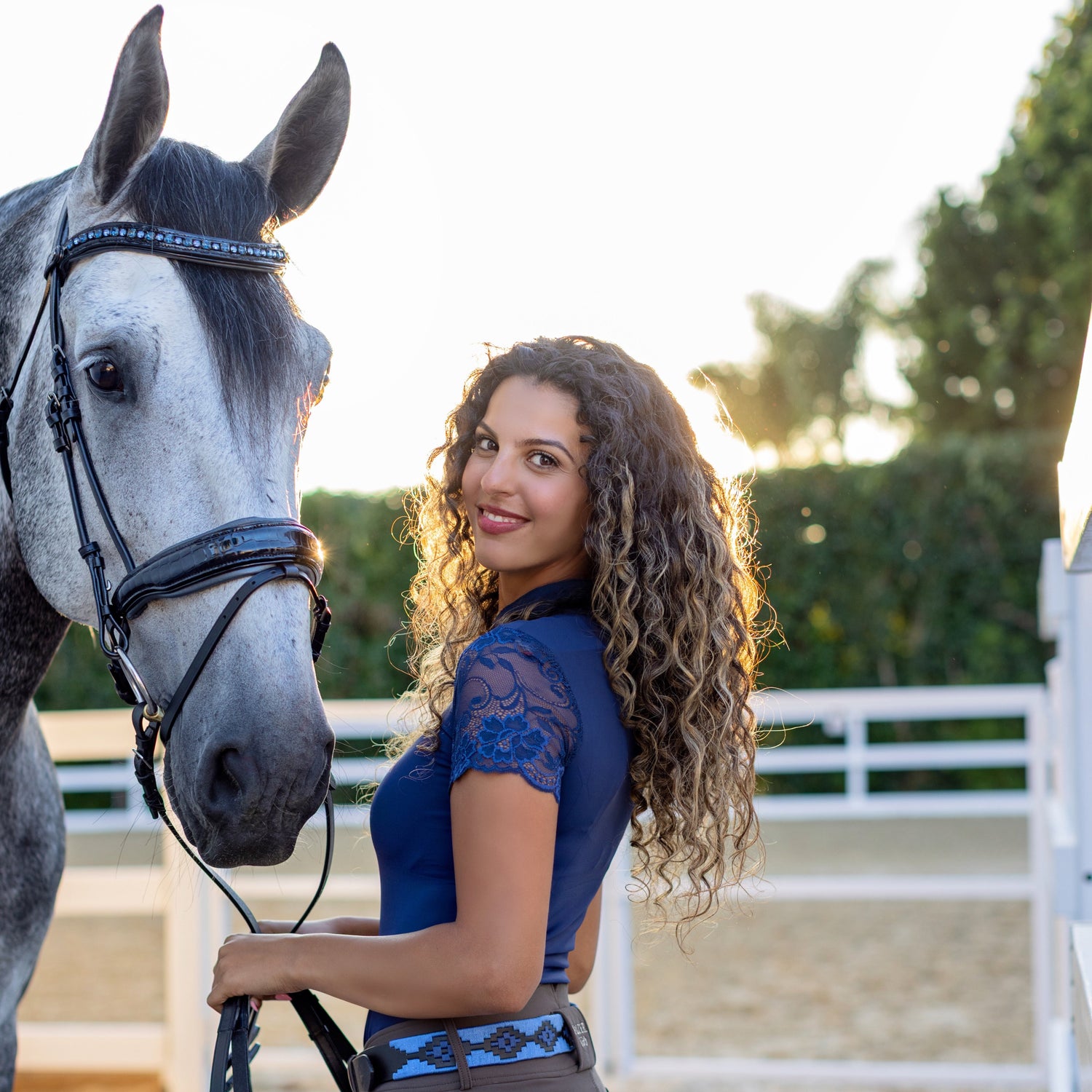 Tara Short Sleeve Lace Competition Shirt - Navy