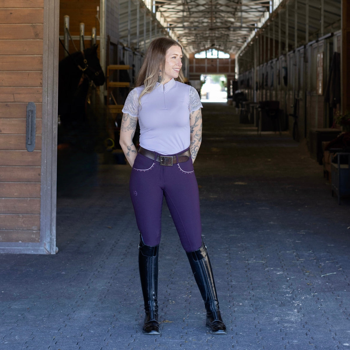 Charlie Short Sleeve Lace Riding Shirt - Light Amethyst