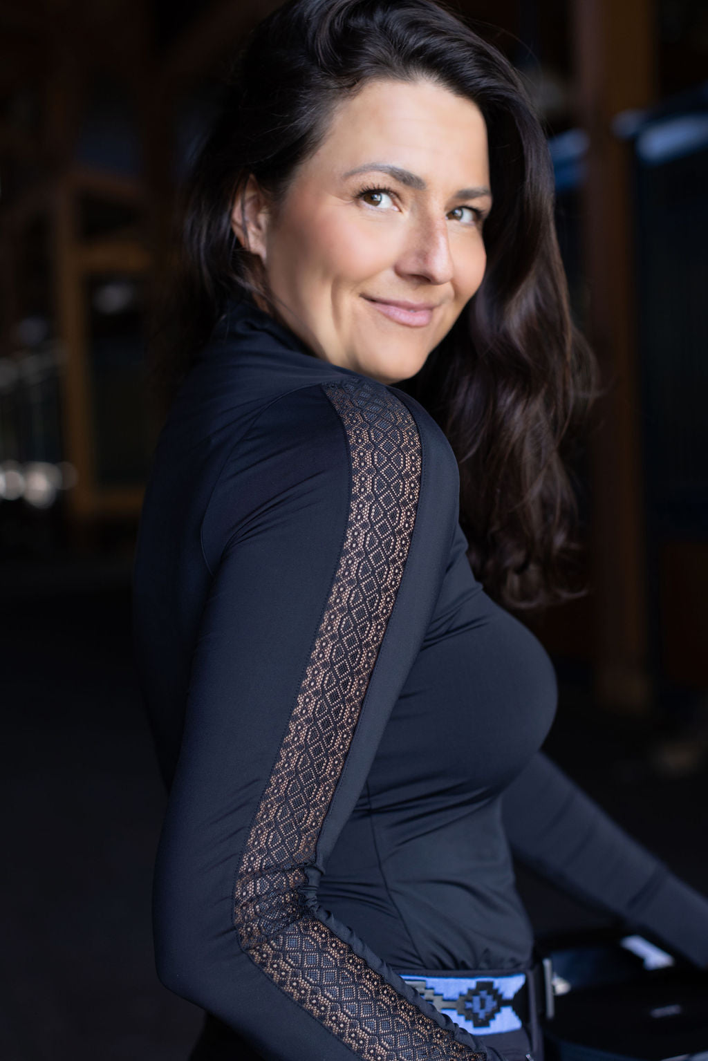 Annabelle - Long Sleeve Lace Riding Top - Black | HALTER EGO