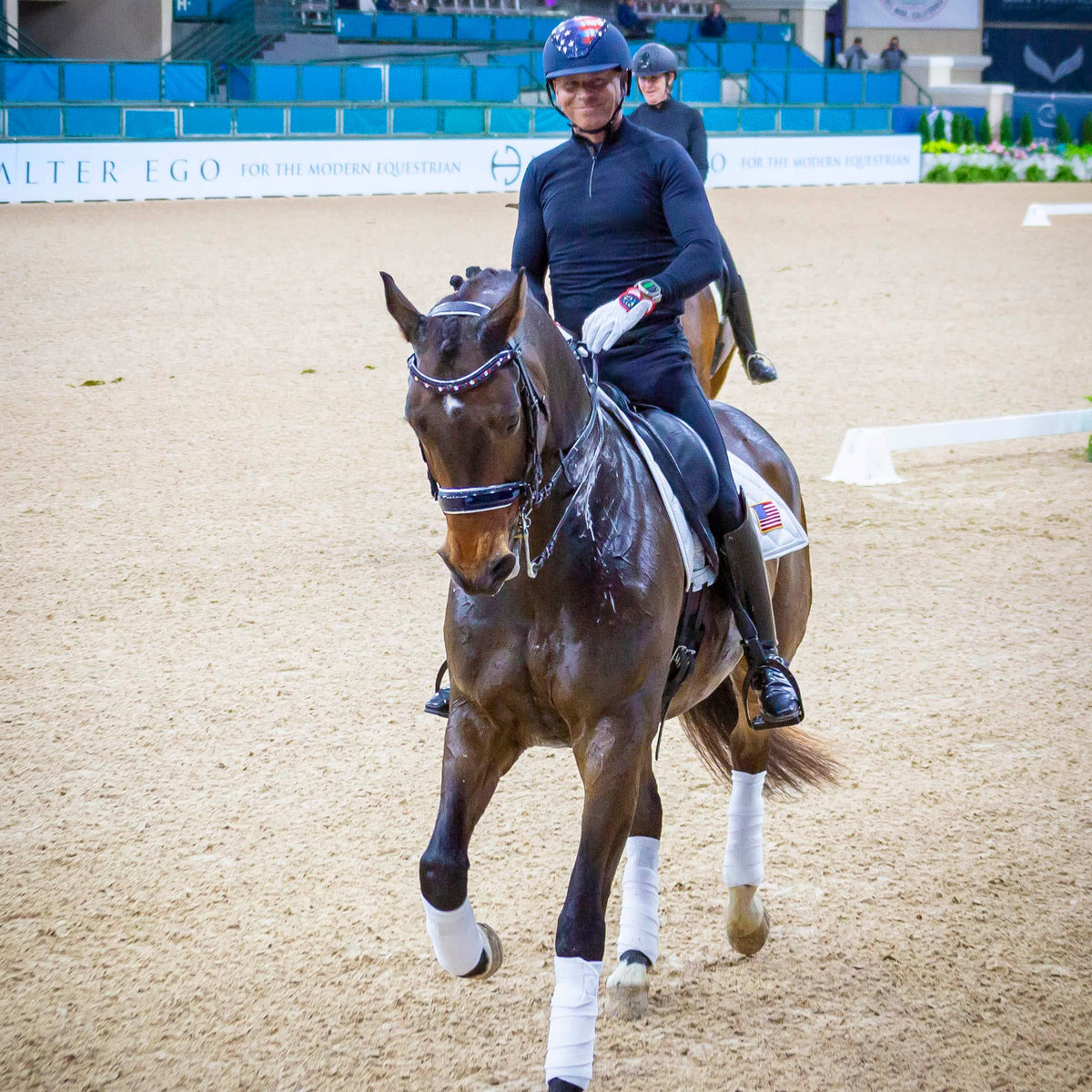 The Captain America Metallic Navy Patent Leather Double Bridle (Pathway to the Podium Collection)