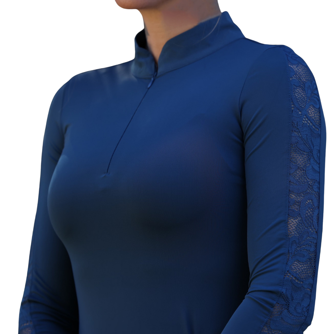 Maia - Navy Long Sleeve Lace Competition Shirt