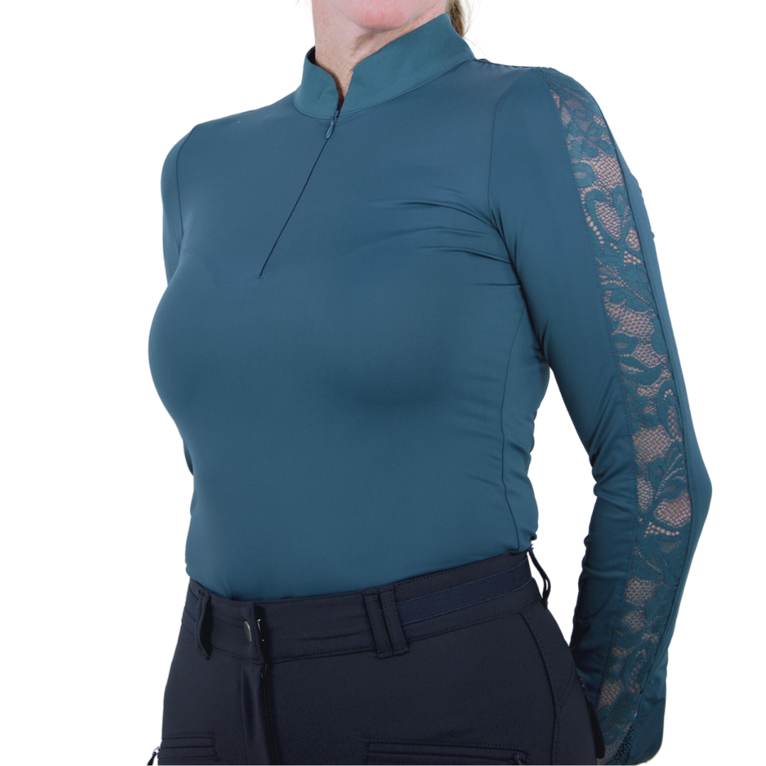 Maia Long Sleeve Lace Riding Top - Teal