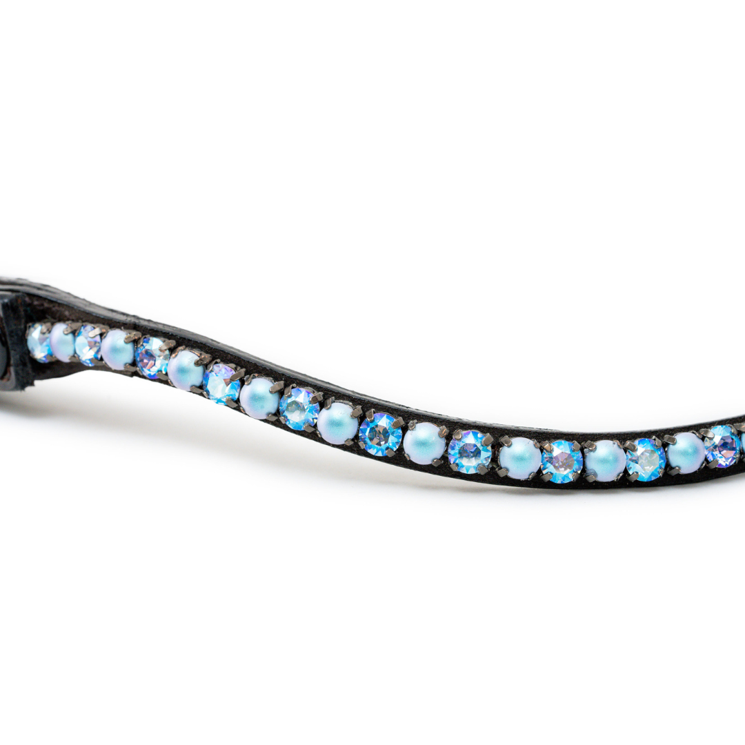 Perfectly Pearl Parisian Blue - Crystal Slimline Browband with Snaps