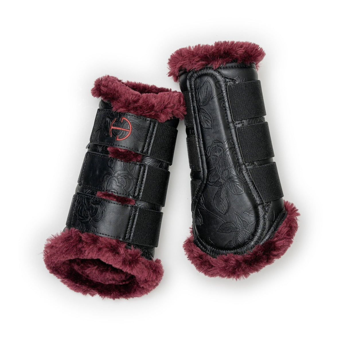 Romance Collection Brushing Boots - Black &amp; Crimson Rose