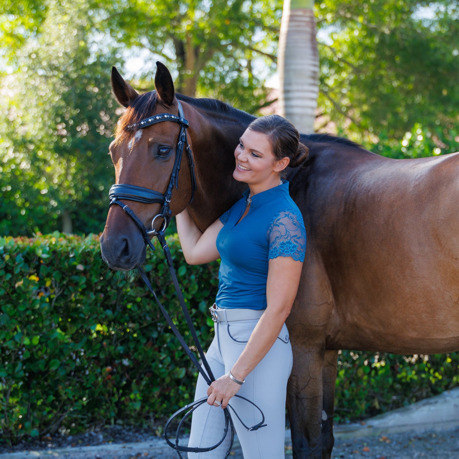 Tara - Short Sleeve Lace Competition Shirt - Moroccan Blue