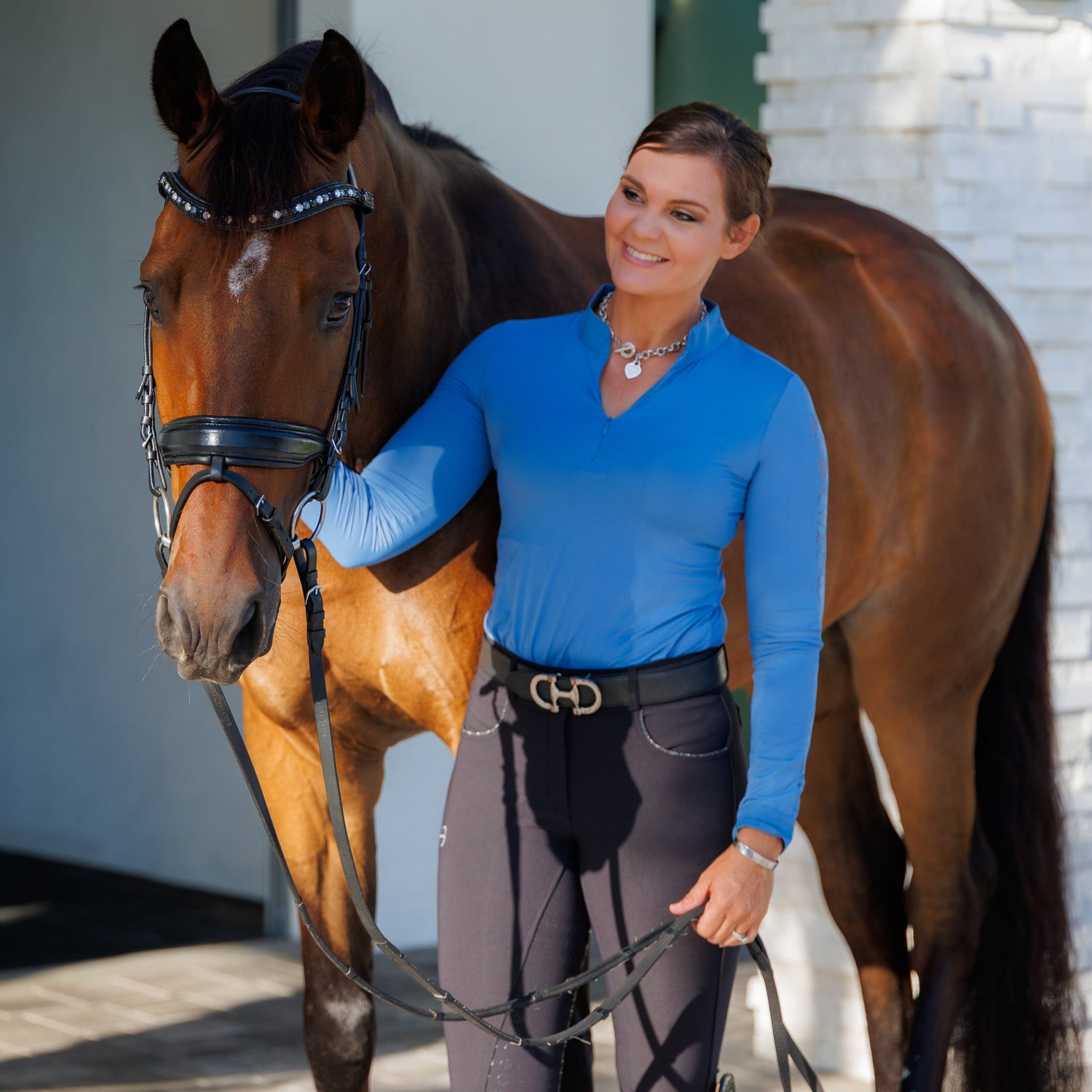 Maia Long Sleeve Lace Riding Top  - Sky Blue