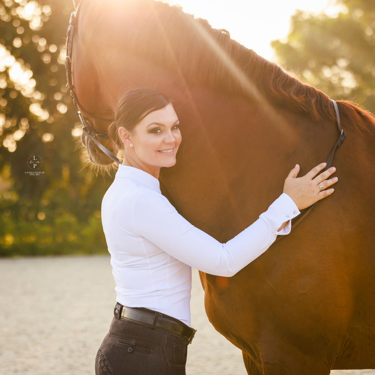 Heidi - Long Sleeve Riding Top with Crystal Fabric Trim