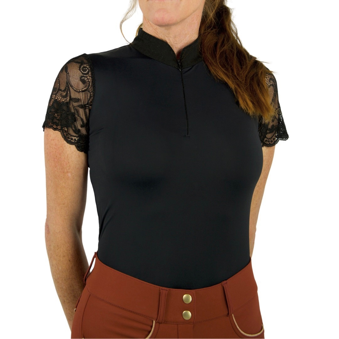 Tara - Black Short Sleeve Lace Competition Shirt