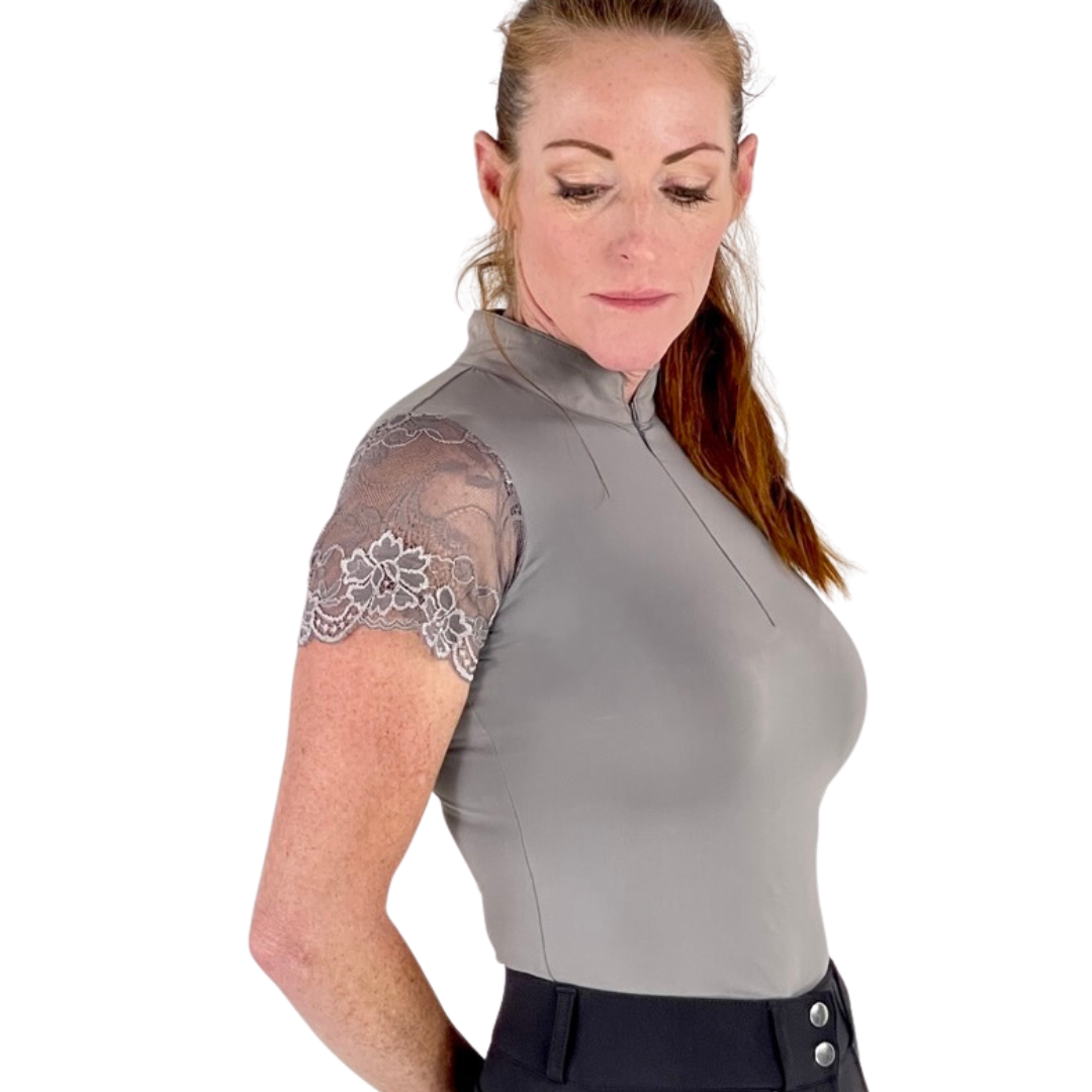 Tara - Dove Grey Short Sleeve Lace Competition Shirt