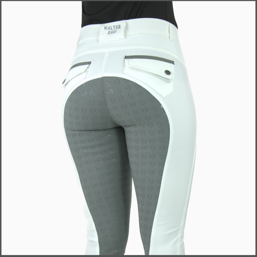 Megan Full Seat Competition Breeches - White with Grey Seat
