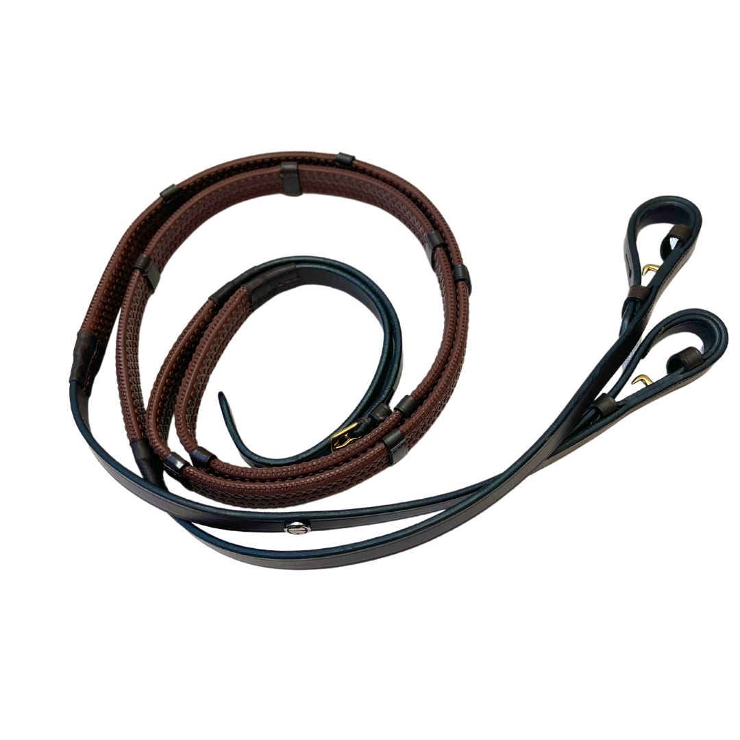 Brown Pebble Rubber Reins with Stops