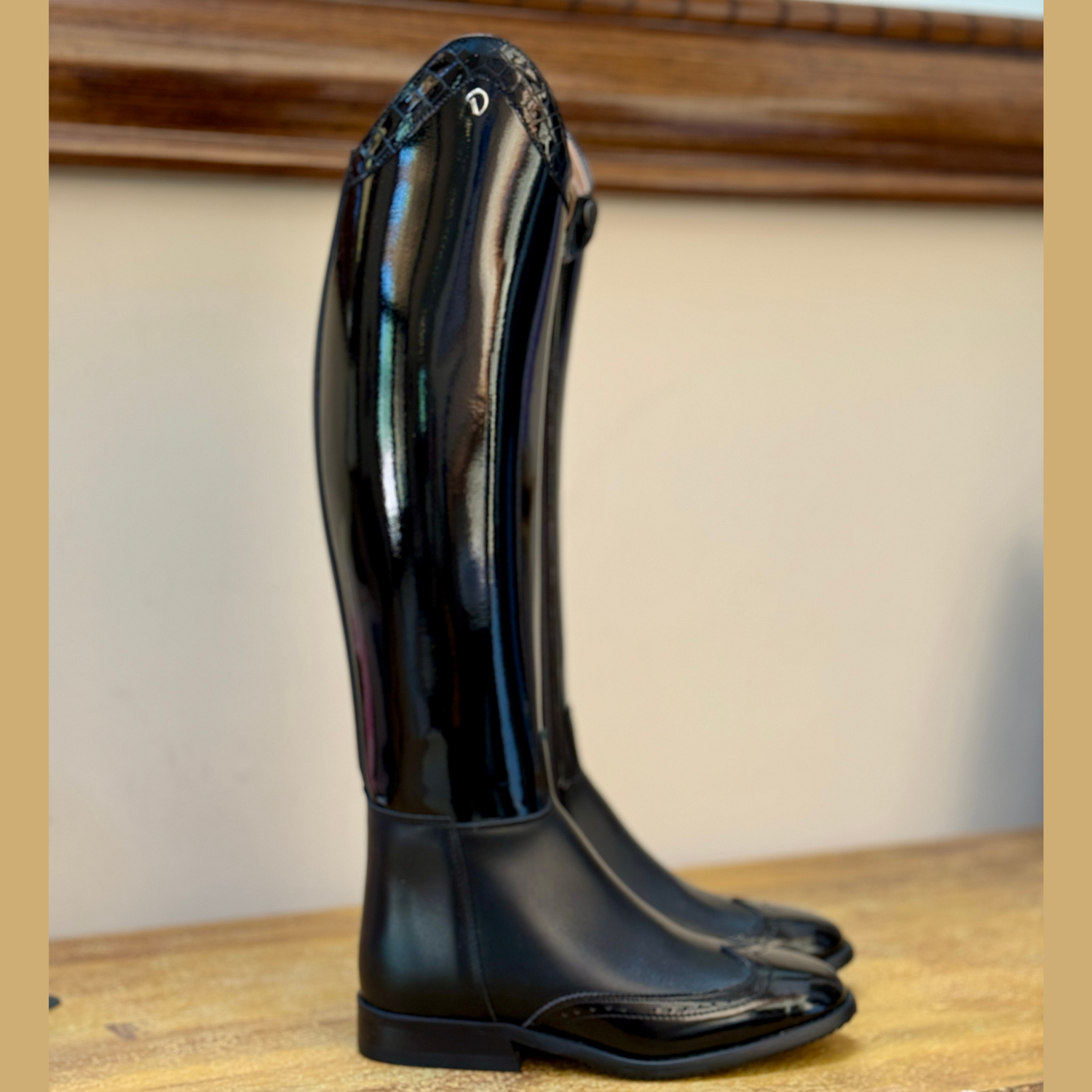 Derby Prestige Riding Boots - Black Patent with Wing Toe Cap