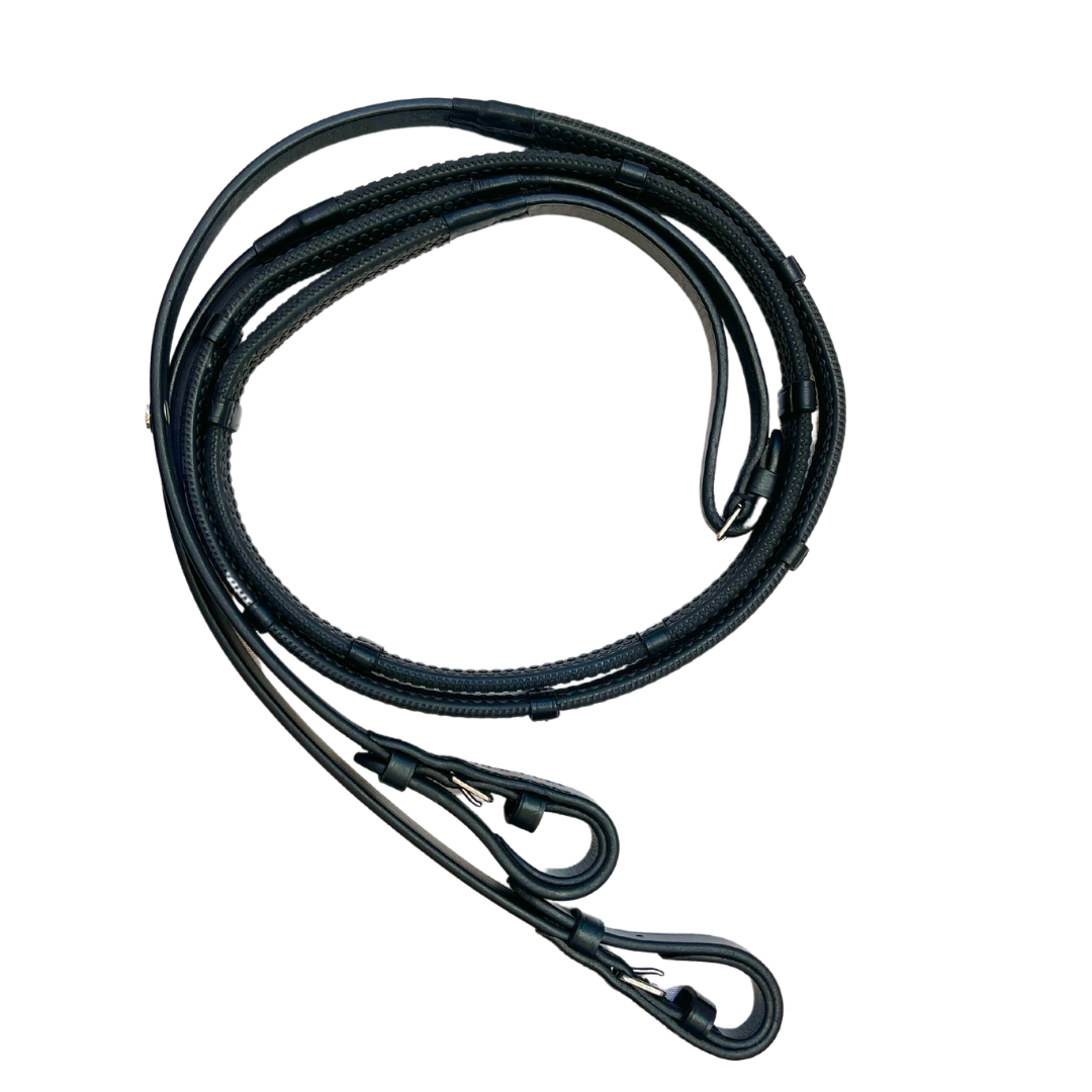 Black Pebble Rubber Reins with Stops
