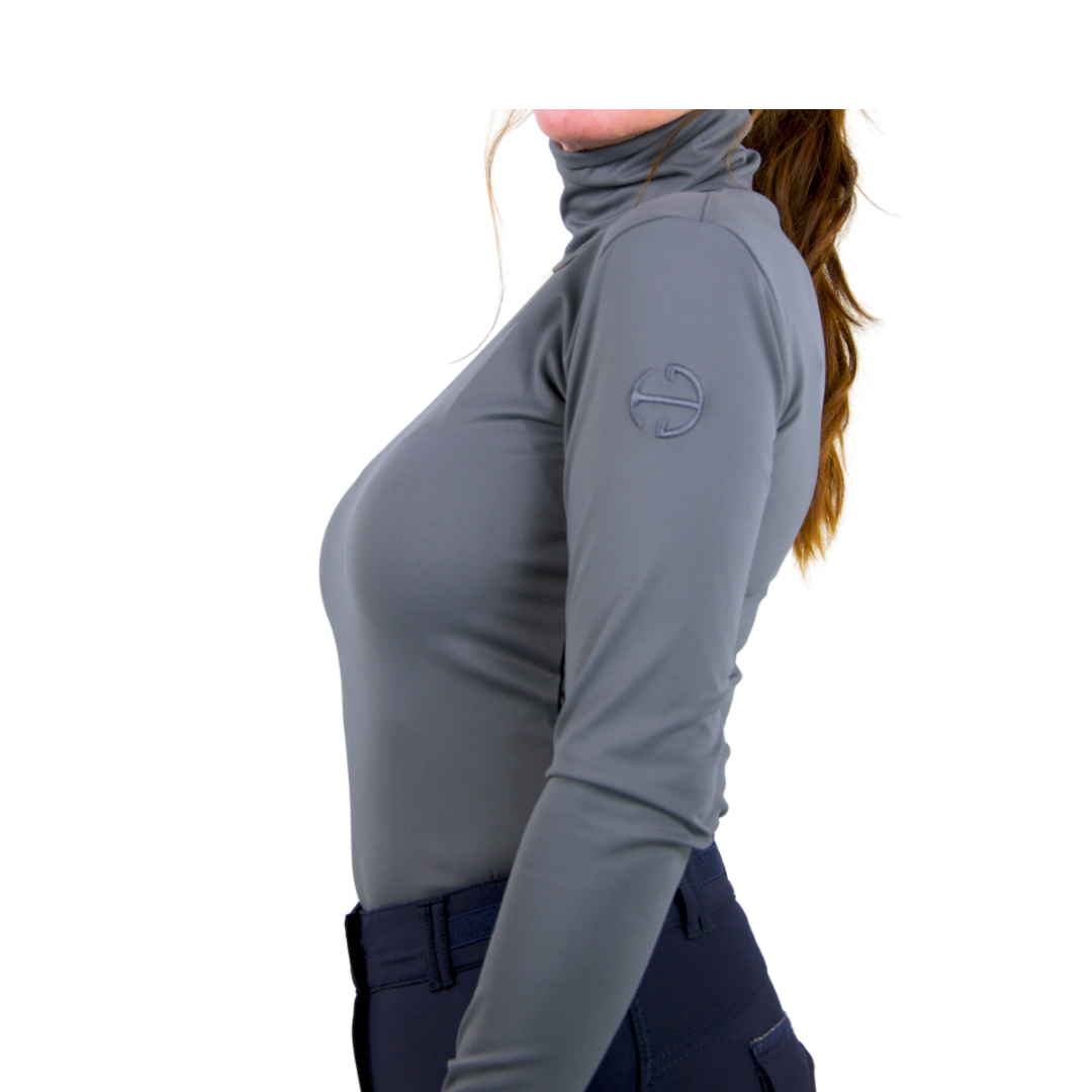 Jill Long Sleeve Activewear Turtleneck Pewter Grey Halter Ego