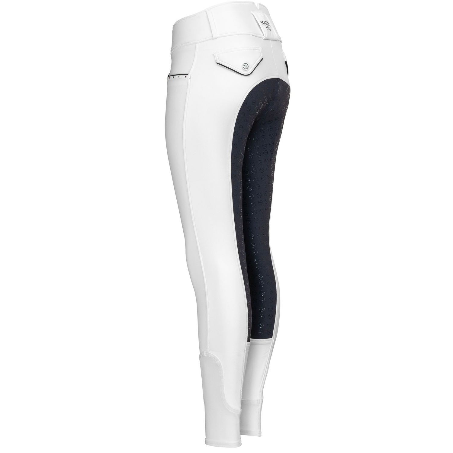 Crystal Evolution High Waist White with Navy Seat Competition Breeches