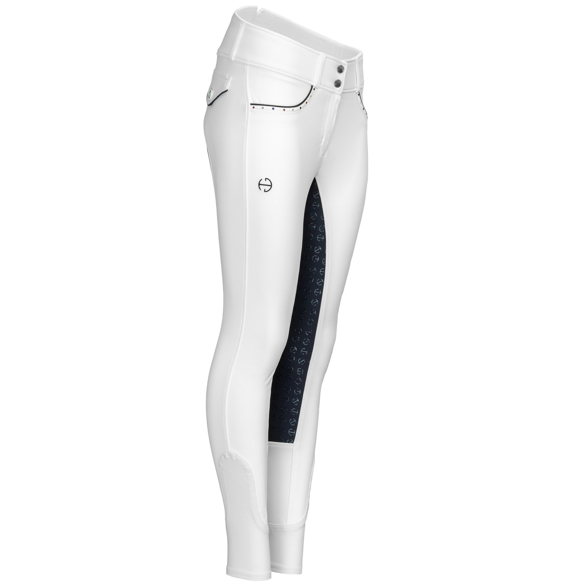 Crystal Evolution High Waist White with Navy Seat Competition Breeches - Pathway To The Podium