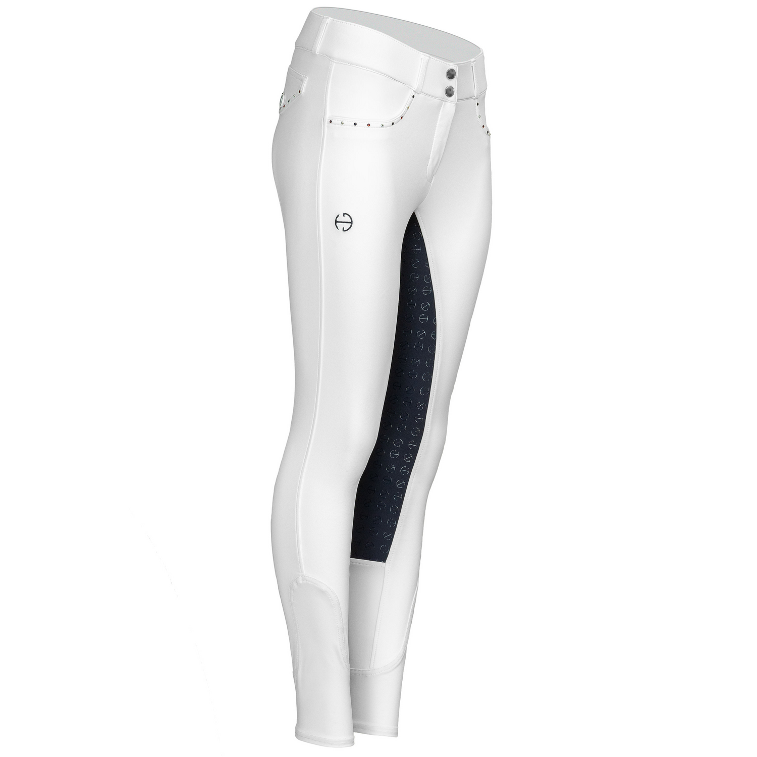 Crystal Evolution Mid Waist White with Navy Seat Competition Breeches
