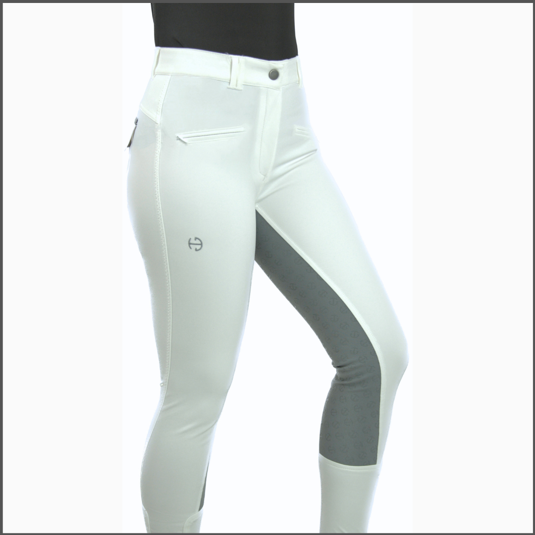 Megan Full Seat Competition Breeches - White with Grey Seat - Halter Ego®