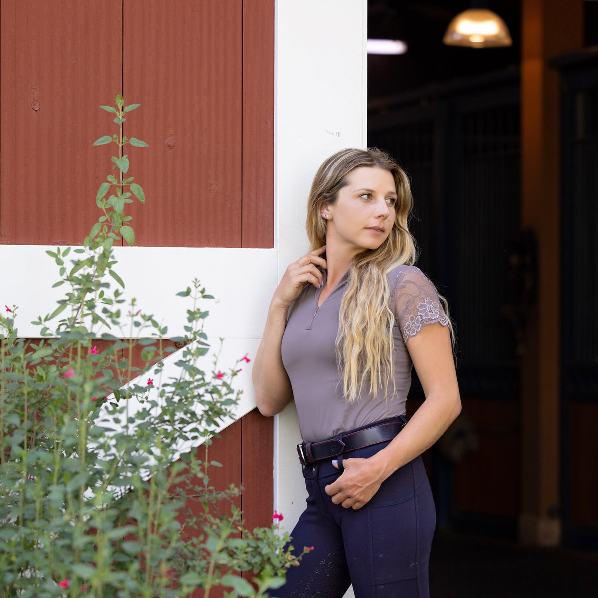 Tara - Taupe Short Sleeve Lace Competition Shirt