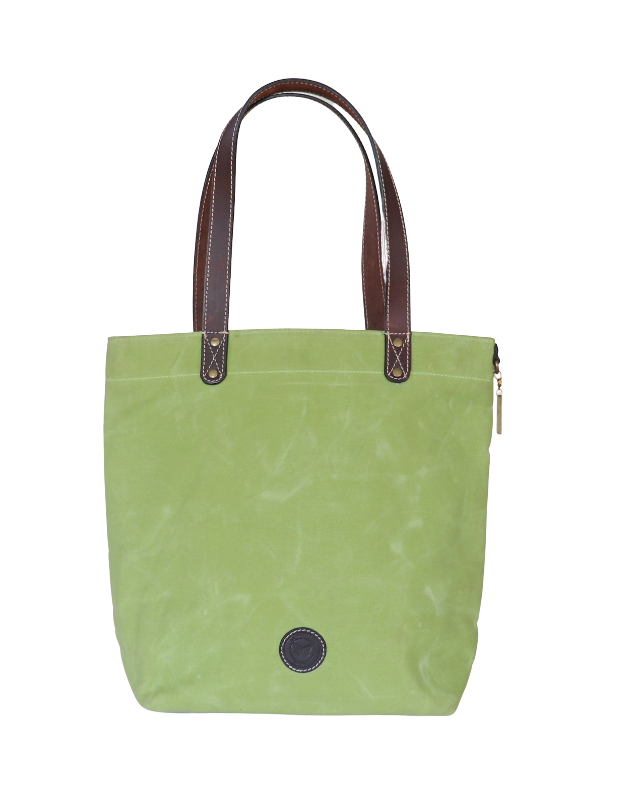Alsace Waxed Canvas & Genuine Leather Tote Bag - Lime Green