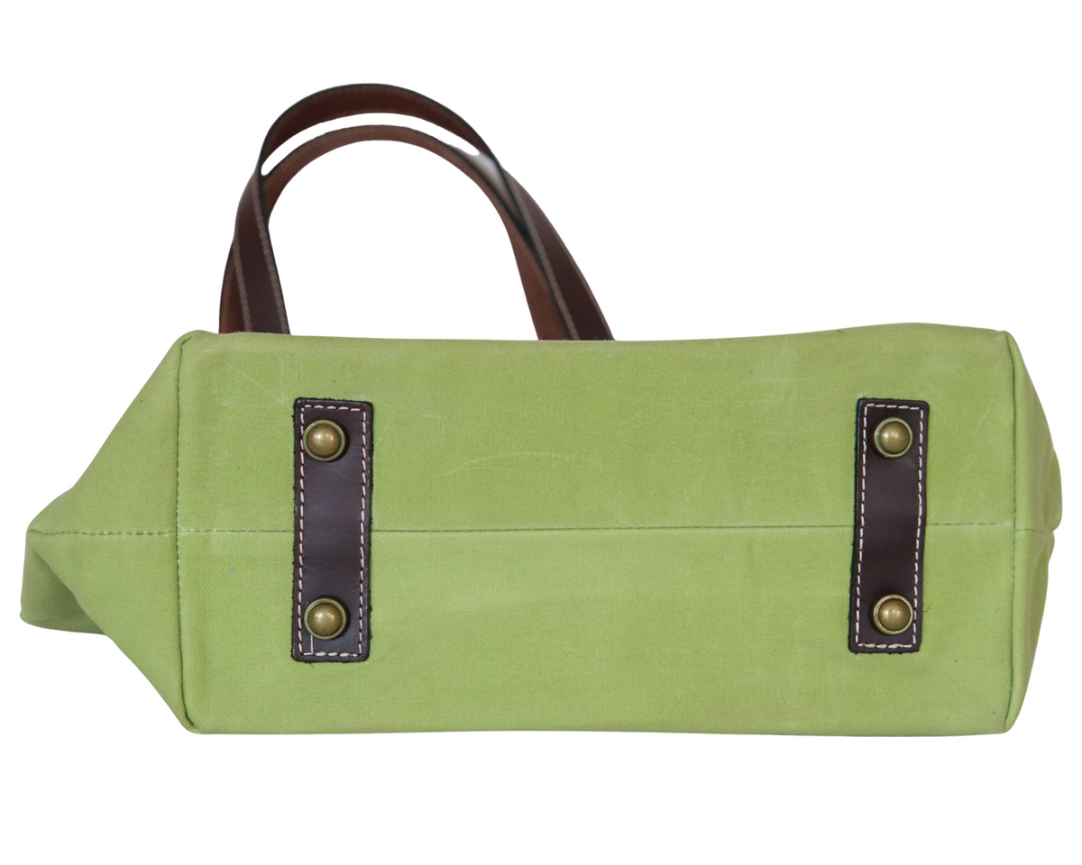Alsace Waxed Canvas & Genuine Leather Tote Bag - Lime Green