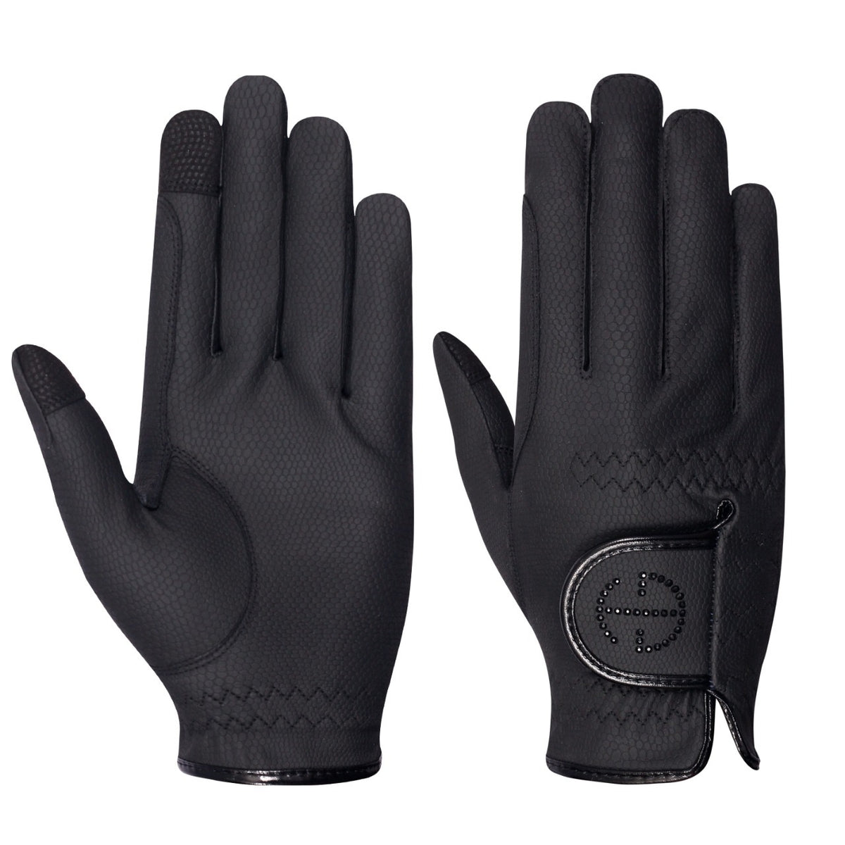 Halter Ego® Riding Gloves - Black &amp; Black Crystal Crystal Logo
