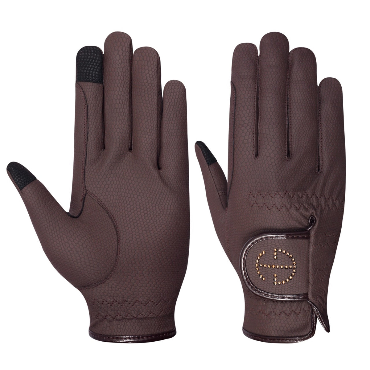 Halter Ego® Riding Gloves - Brown &amp; Smoked Topaz Crystal Logo